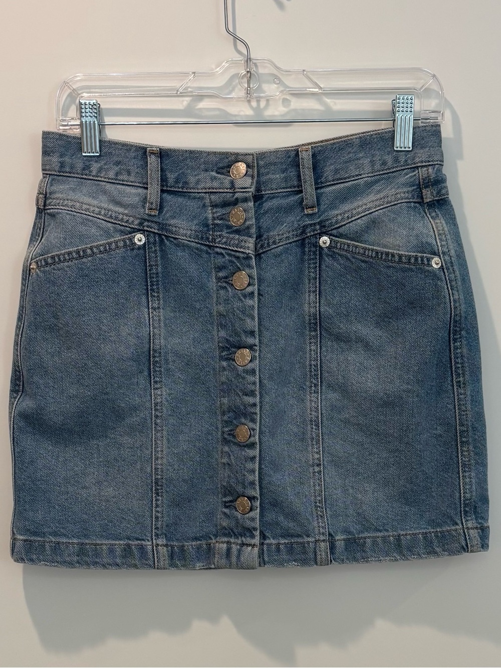 Rails Button-Front 'Canyon' Distressed Cotton Denim Mini Skirt Size 4 (26)